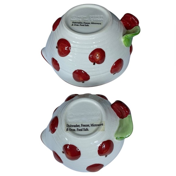 Vintage Mixing Bowls Apples Pour Spouts Handles Ceramic Nesting Design Set of 2 - Picture 6 of 16